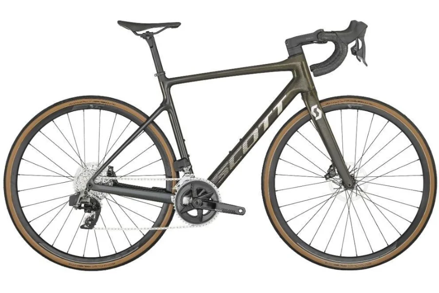 The Scott Addict 10 rental bike, side on